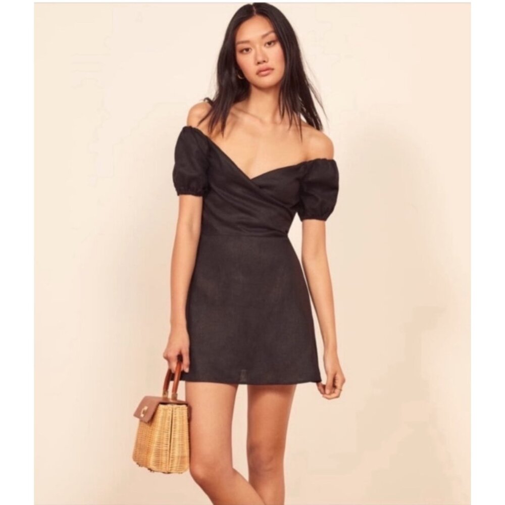Reformation Bowie Puff Sleeve Mini Dress in Black